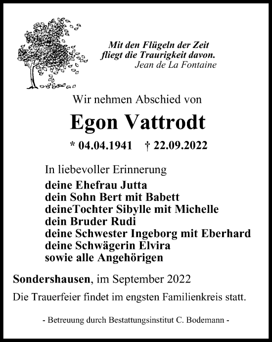 Traueranzeige von Egon Vattrodt