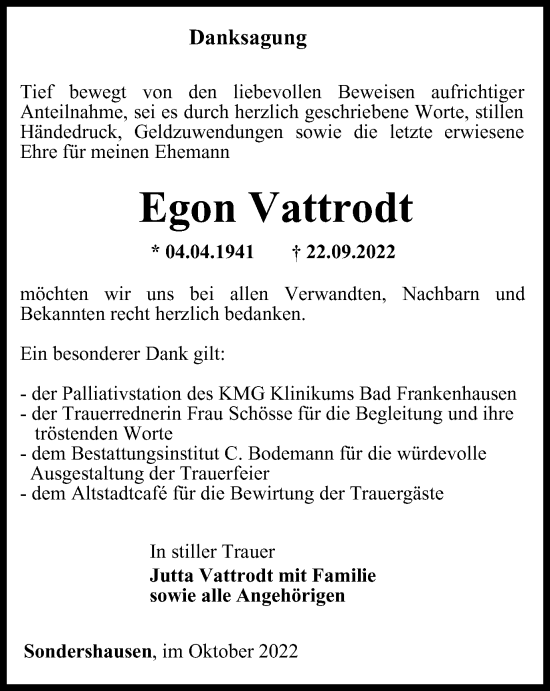 Traueranzeige von Egon Vattrodt