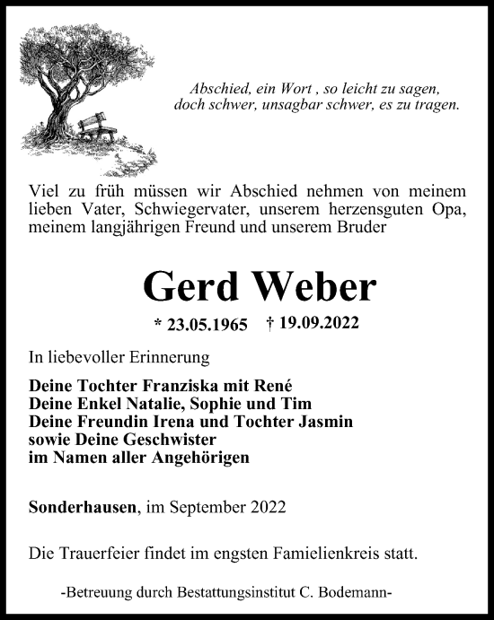 Traueranzeige von Gerd Weber