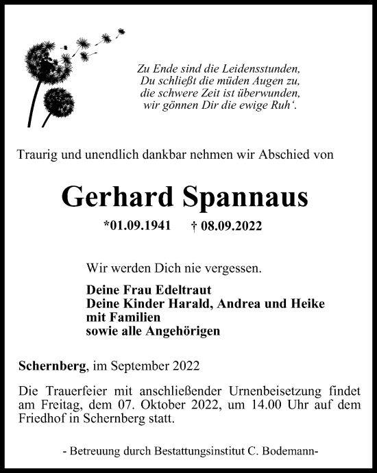 Traueranzeige von Gerhard Spannaus