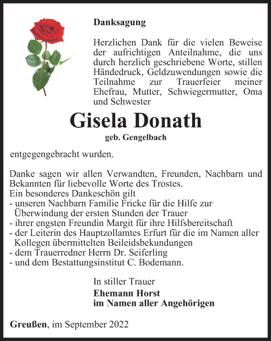 Traueranzeige von Gisela Donath