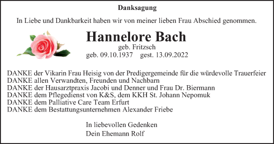 Traueranzeige von Hannelore Bach