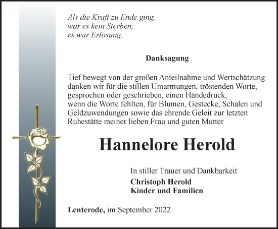 Traueranzeige von Hannelore Herold von Thüringer Allgemeine