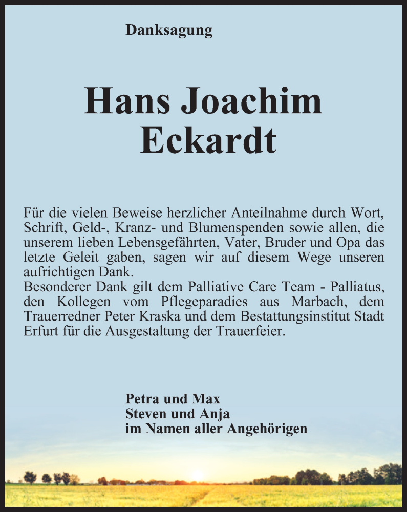  Traueranzeige für Hans Joachim Eckardt vom 08.10.2022 aus Thüringer Allgemeine, Thüringische Landeszeitung