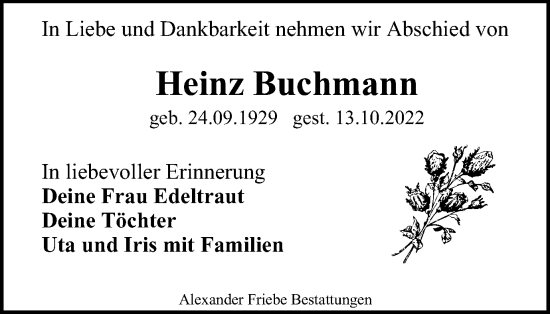 Traueranzeige von Heinz Buchmann