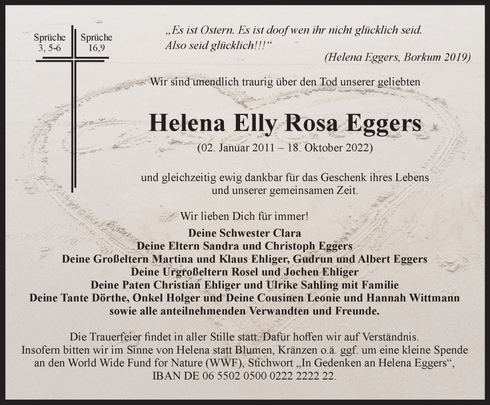  Traueranzeige für Helena Elly Rosa Eggers vom 29.10.2022 aus Thüringer Allgemeine, Thüringische Landeszeitung