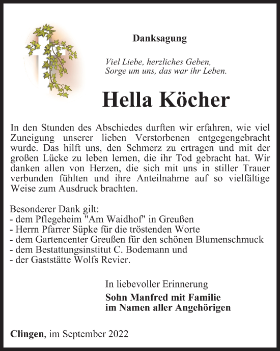 Traueranzeige von Hella Köcher