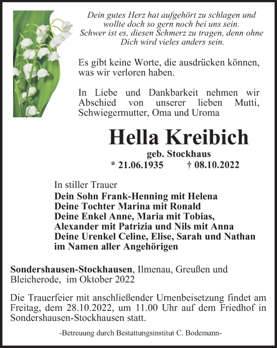 Traueranzeige von Hella Kreibich