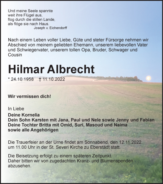 Traueranzeige von Hilmar Albrecht von Thüringer Allgemeine, Thüringische Landeszeitung