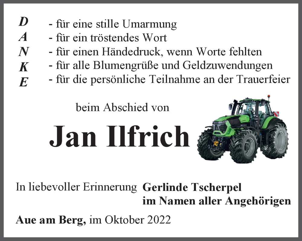  Traueranzeige für Jan Ilfrich vom 15.10.2022 aus Ostthüringer Zeitung