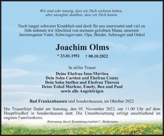 Traueranzeige von Joachim Olms