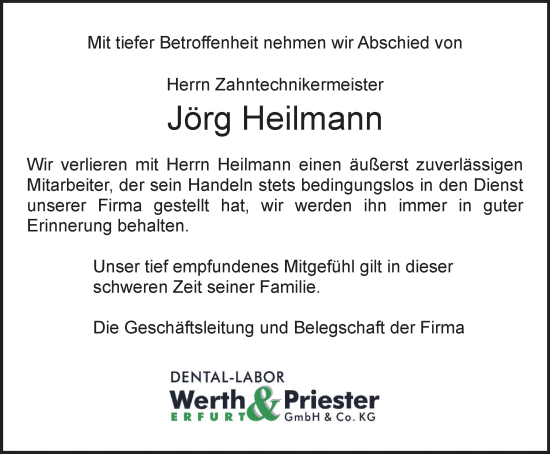 Traueranzeige von Jörg Heilmann von Thüringer Allgemeine, Thüringische Landeszeitung