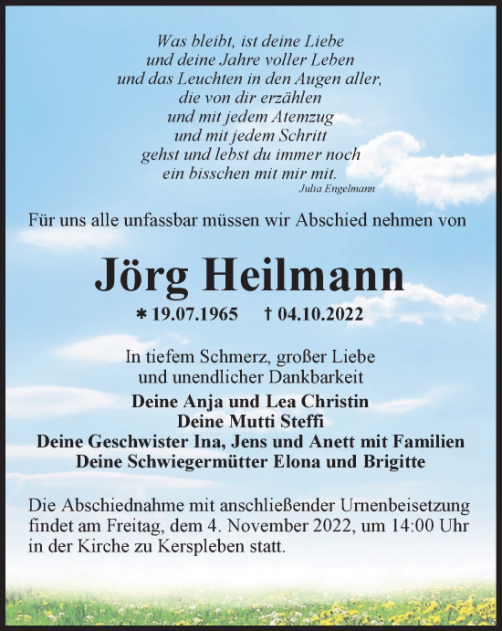 Traueranzeige von Jörg Heilmann von Thüringer Allgemeine, Thüringische Landeszeitung