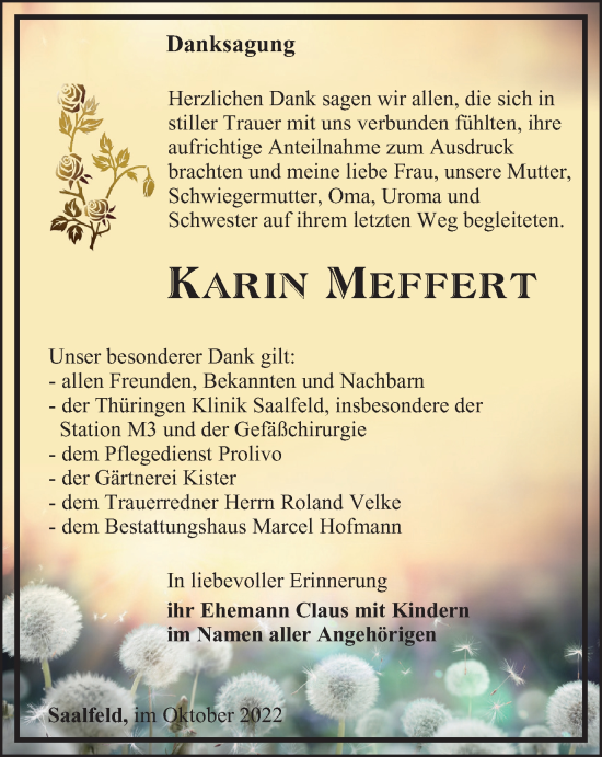 Traueranzeige von Karin Meffert