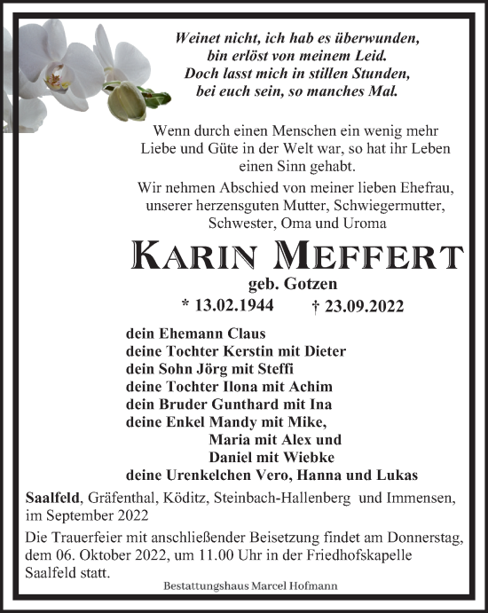 Traueranzeige von Karin Meffert