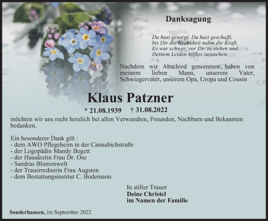 Traueranzeige von Klaus Patzner