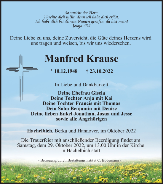 Traueranzeige von Manfred Krause