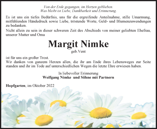 Traueranzeige von Margit Nimke von Thüringer Allgemeine, Thüringische Landeszeitung