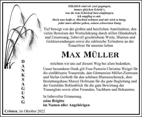 Traueranzeige von Max Müller