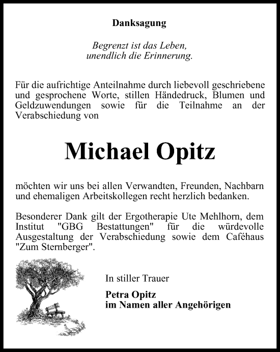 Traueranzeige von Michael Opitz von Ostthüringer Zeitung