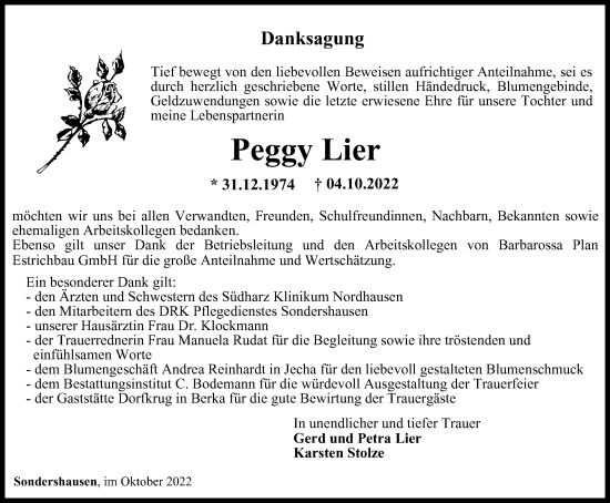 Traueranzeige von Peggy Lier