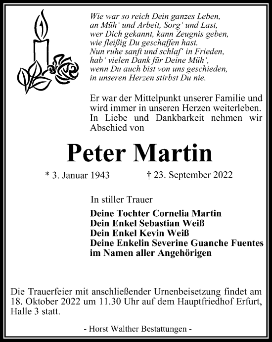 Traueranzeige von Peter Martin