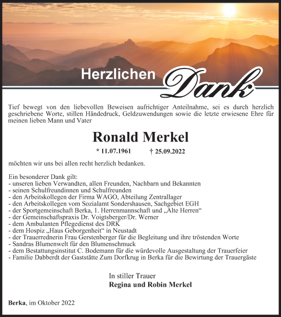 Traueranzeige von Ronald Merkel