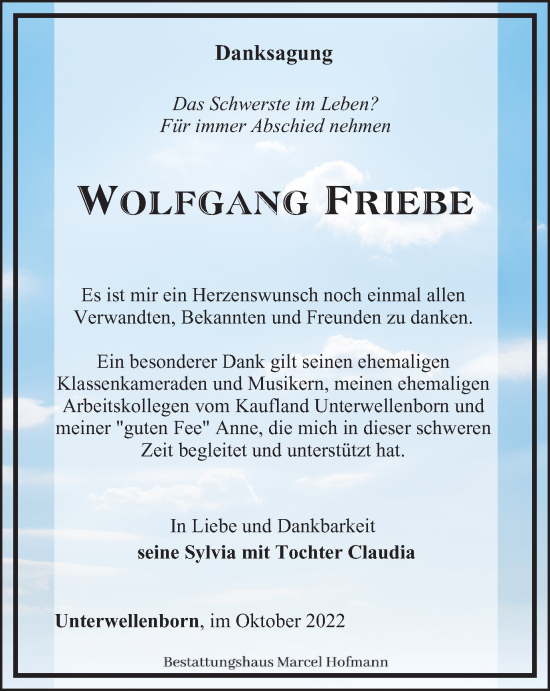 Traueranzeige von Wolfgang Friebe