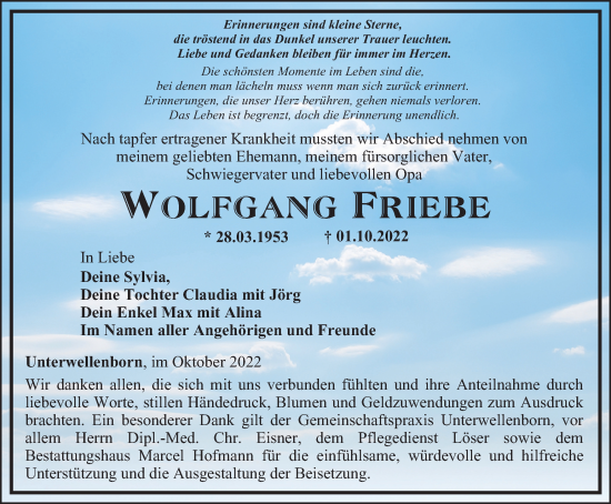 Traueranzeige von Wolfgang Friebe