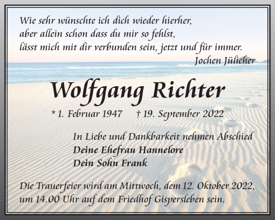 Traueranzeige von Wolfgang Richter