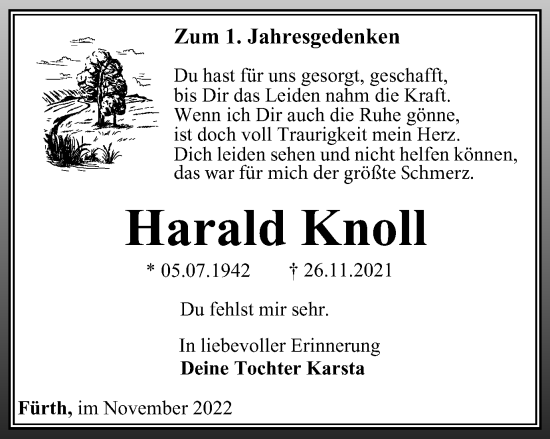 Traueranzeige von Harald Knoll von Thüringer Allgemeine