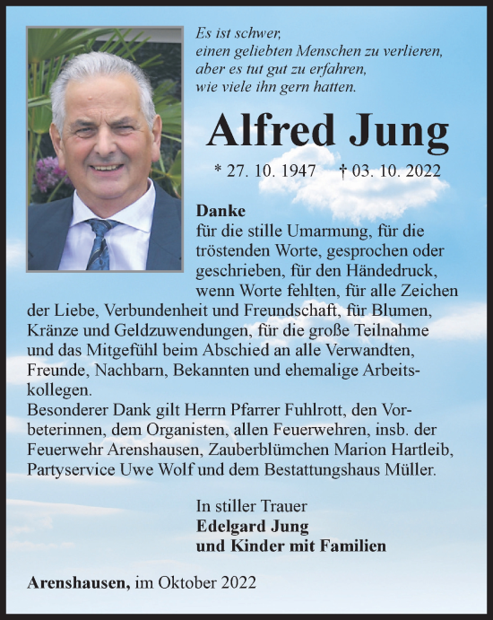 Traueranzeige von Alfred Jung von Thüringer Allgemeine