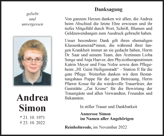Traueranzeige von Andrea Simon von Thüringer Allgemeine