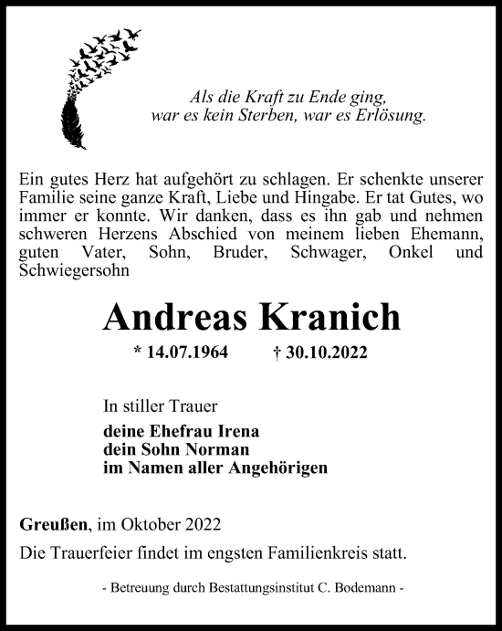 Traueranzeige von Andreas Kranich