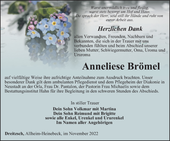 Traueranzeige von Anneliese Brömel