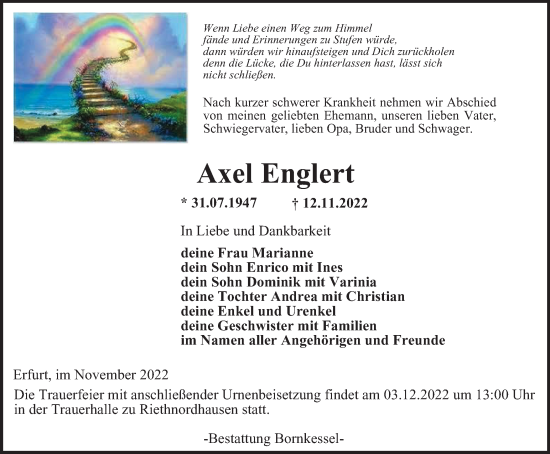 Traueranzeige von Axel Englert von Thüringer Allgemeine, Thüringische Landeszeitung