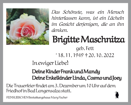 Traueranzeige von Brigitte Maschrtitza von Thüringer Allgemeine, Thüringische Landeszeitung