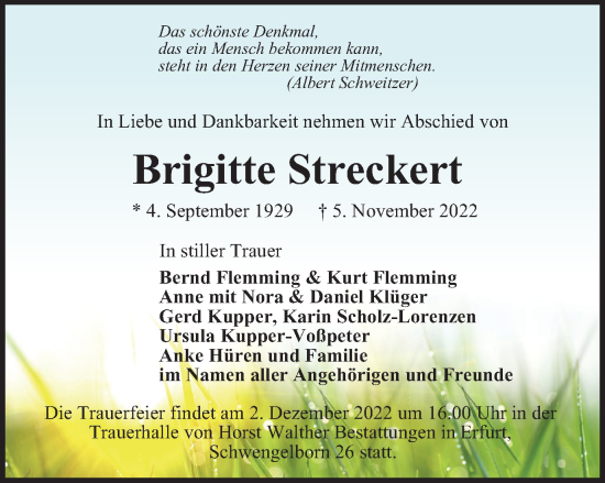 Traueranzeige von Brigitte Streckert