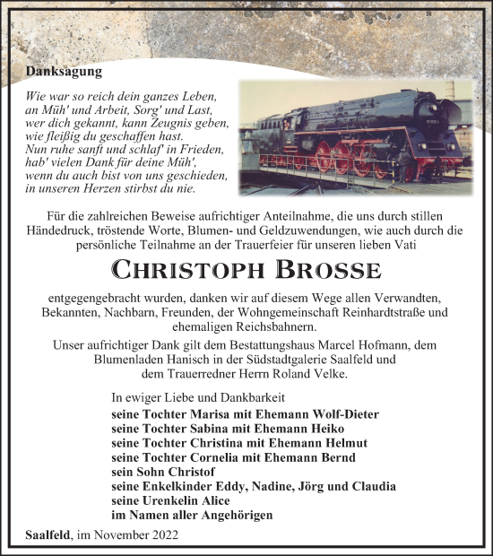 Traueranzeige von Christoph Brosse