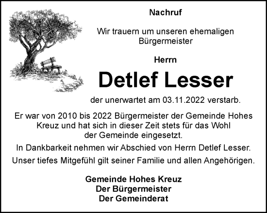 Traueranzeige von Detlef Lesser von Thüringer Allgemeine