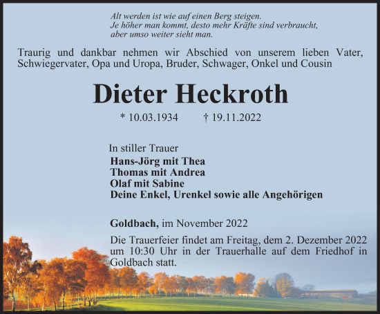 Traueranzeige von Dieter Heckroth von Thüringer Allgemeine, Thüringische Landeszeitung