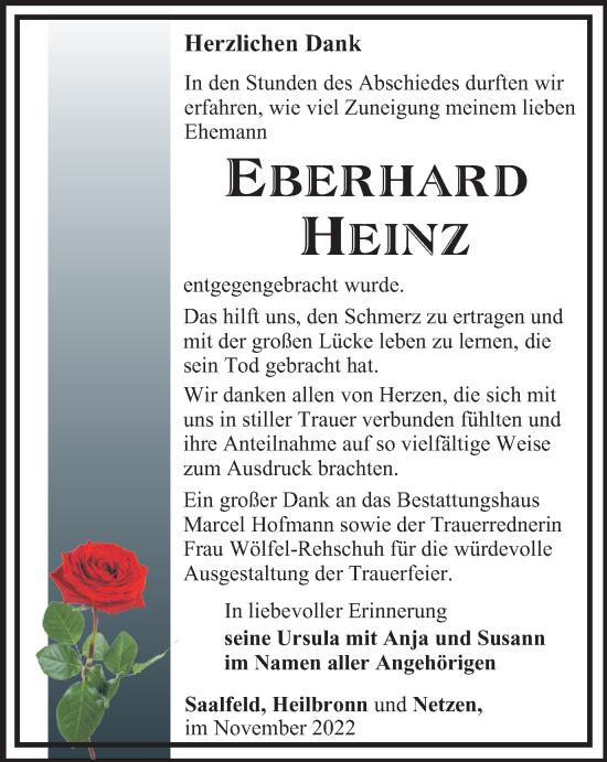 Traueranzeige von Eberhard Heinz von Ostthüringer Zeitung