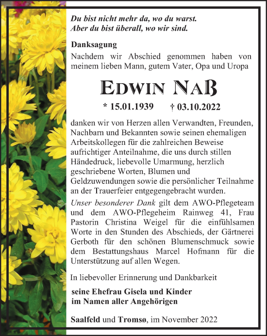 Traueranzeige von Edwin Naß