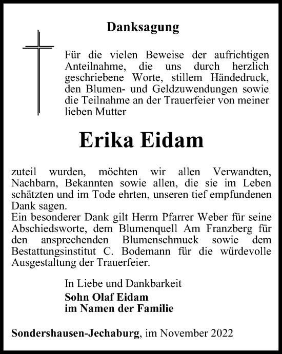 Traueranzeige von Erika Eidam