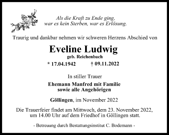 Traueranzeige von Eveline Ludwig