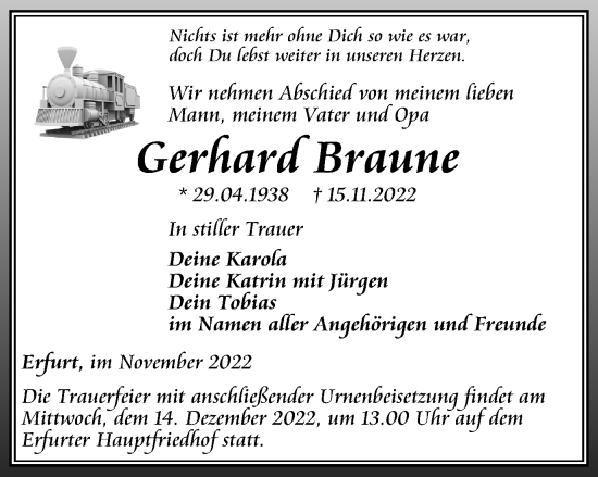 Traueranzeige von Gerhard Braune