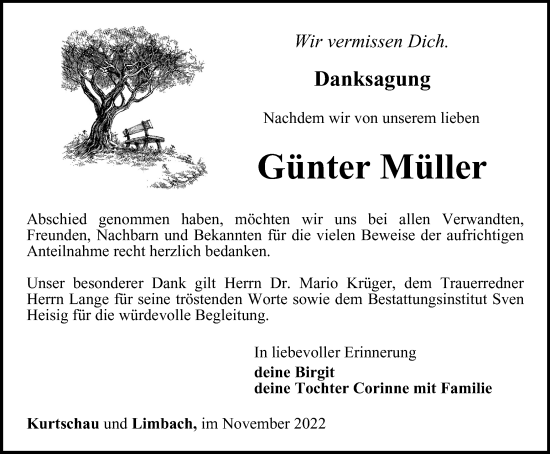 Traueranzeige von Günter Müller von Ostthüringer Zeitung
