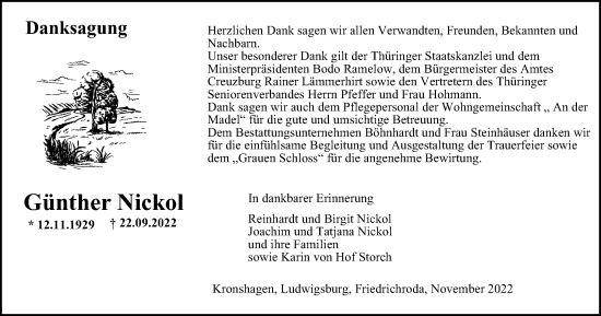 Traueranzeige von Günther Nickol von Thüringer Allgemeine, Thüringische Landeszeitung