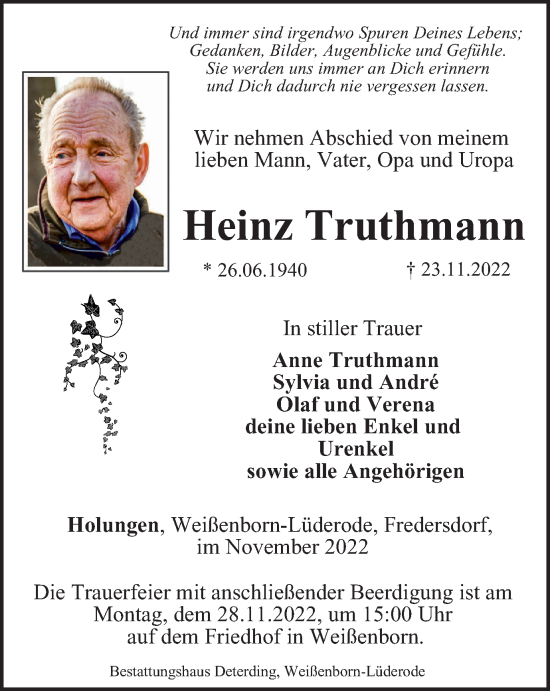 Traueranzeige von Heinz Truthmann von Thüringer Allgemeine