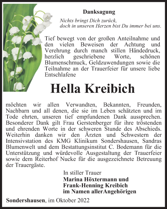 Traueranzeige von Hella Kreibich